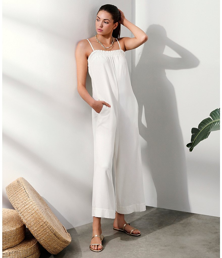 Every Smocked Square Neck Sleeveless Jumpsuit