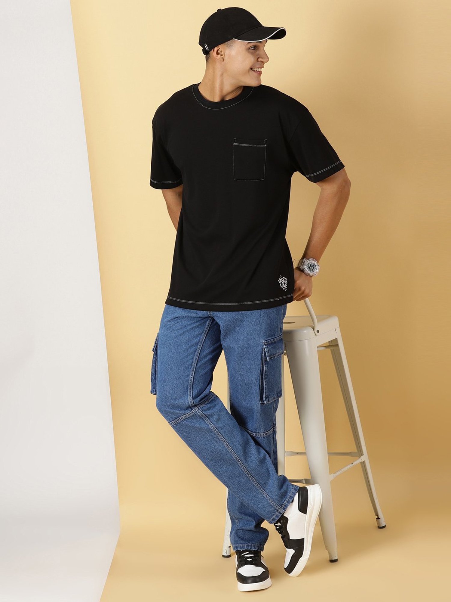 Thomas Scott Blue Relaxed Fit Lightly Washed Cargo Jeans
