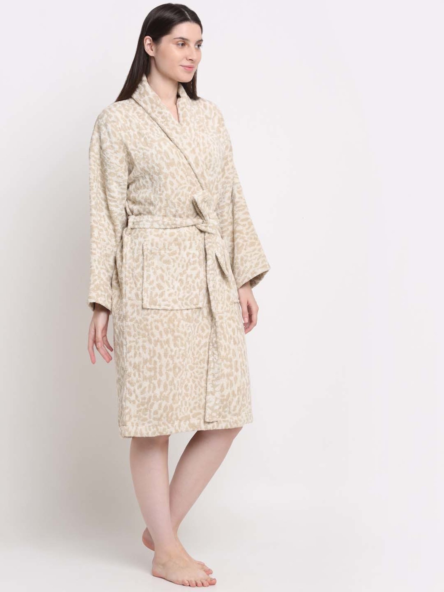 Creeva Everyday Red & Navy 225 GSM Micro Terry Bathrobe with Front Pocket & Kimono Collar