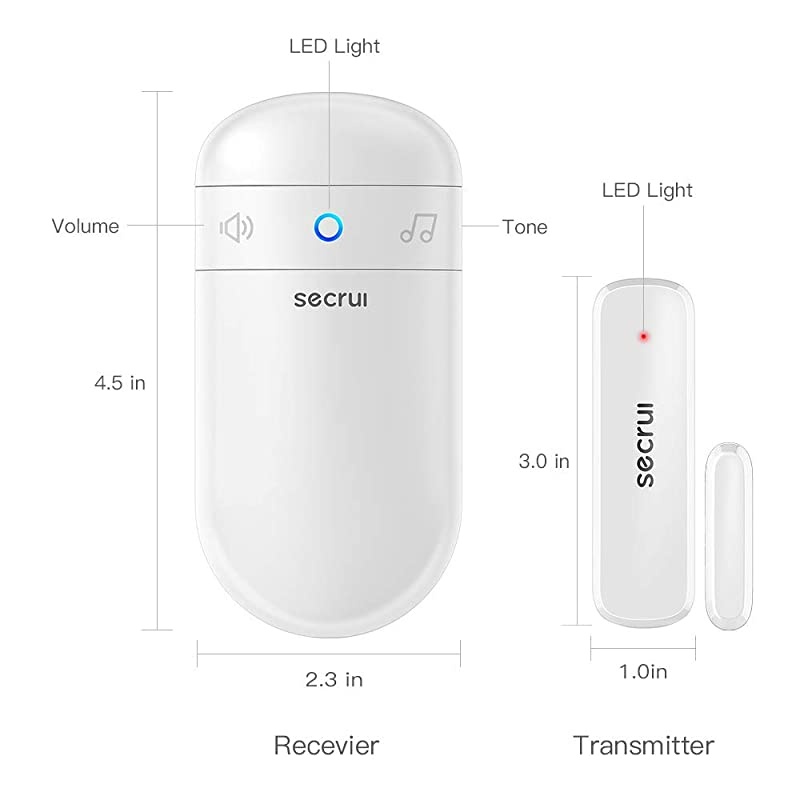 Chime with 2 Sensors, 500ft Operating Range 52 Chime Adjustable Volume with Mute Mode LED Indicators 1 Plug-in Receiver 2 Magnetic Sensor for Home Office - Model M508+D017x2