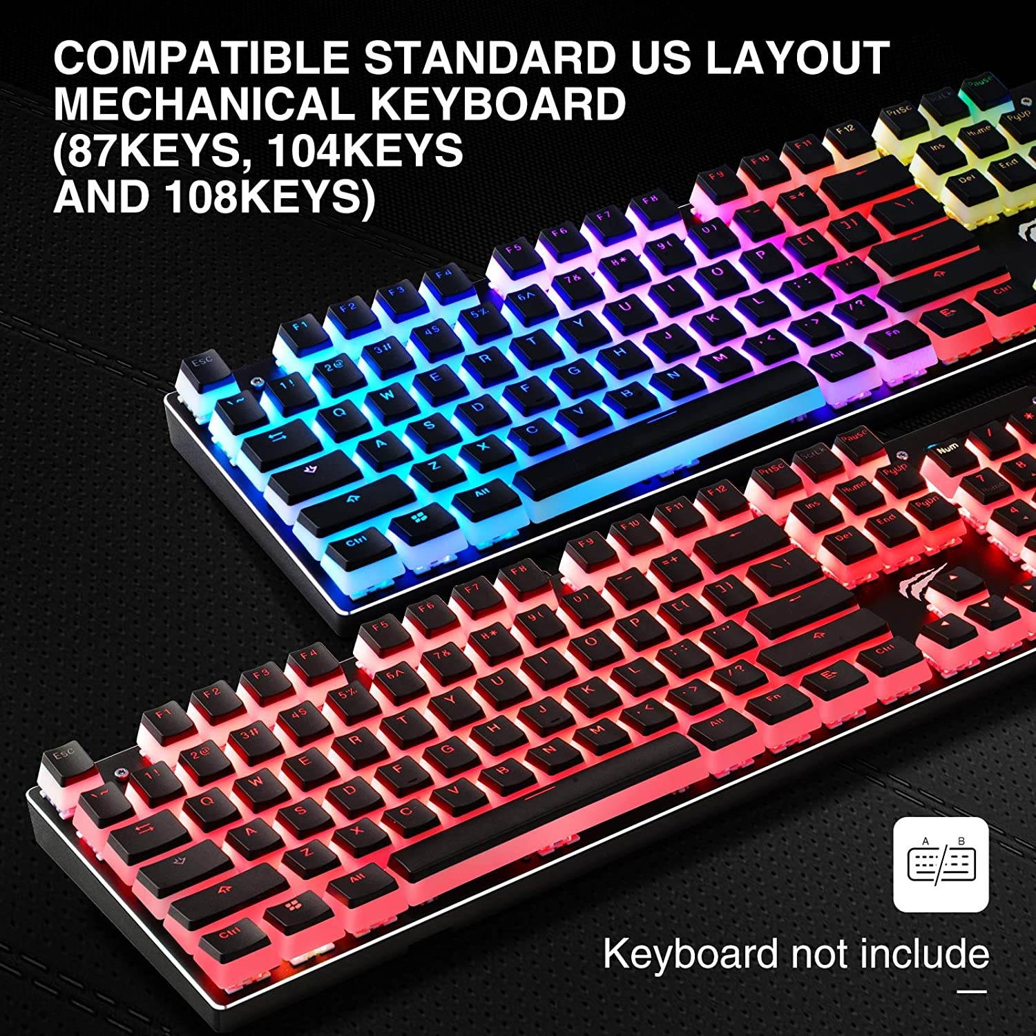 Havit Keycaps 60 87 104 Double Shot Backlit PBT Pudding Keycap Set with Puller for DIY Cherry MX RGB Mechanical Keyboard (Black)