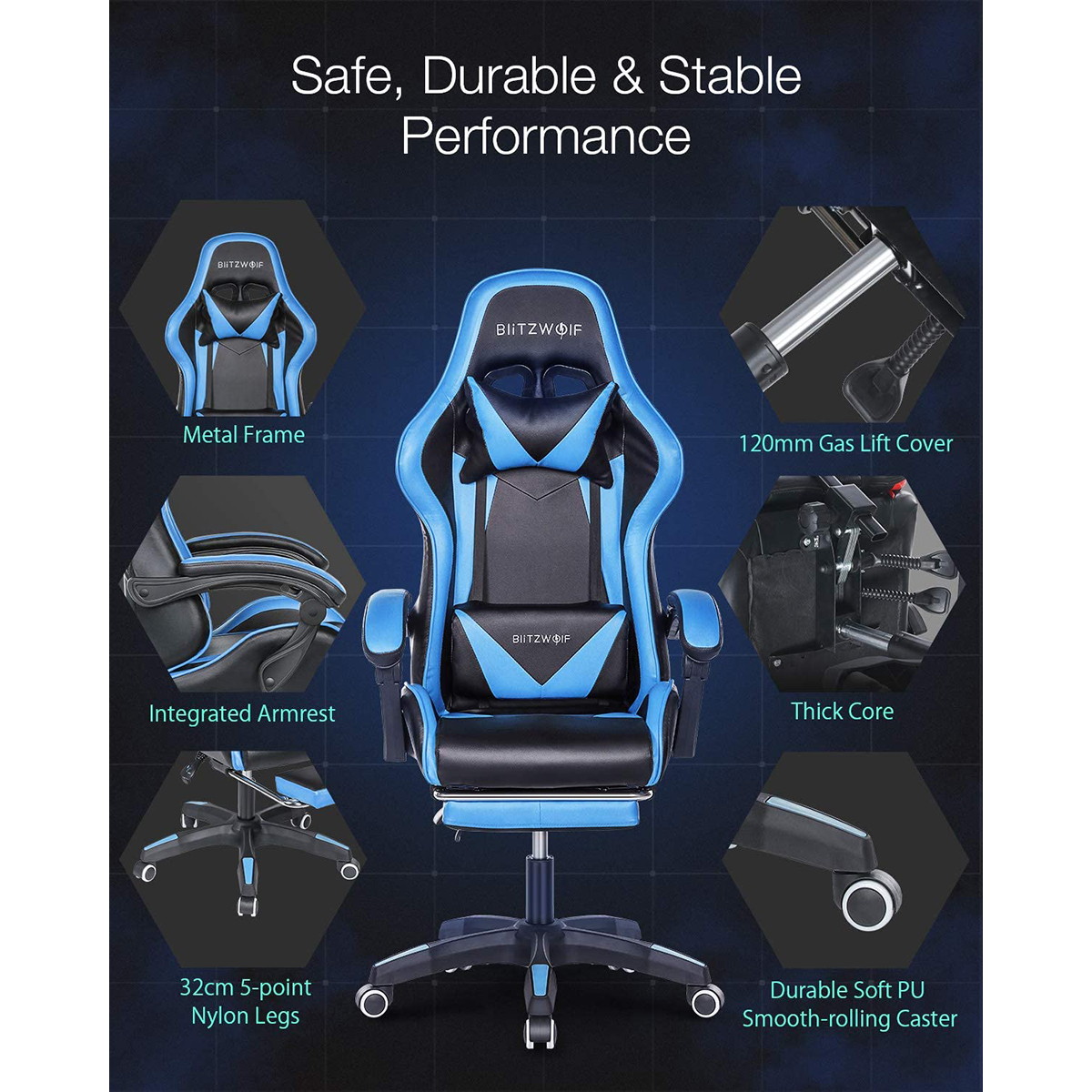 Gaming Office Ergonomic Computer Chair 150&deg;Reclining With Footrest