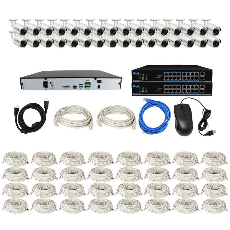 GW 16CH 4K H.265 NVR 5MP IP Security Camera System with (16) x IP PoE 1920P 5 Megapixels Outdoor/Indoor Wide Angle Microphone Bullet Cameras 100 Feet Night vision Motion Detection (4TB HDD)