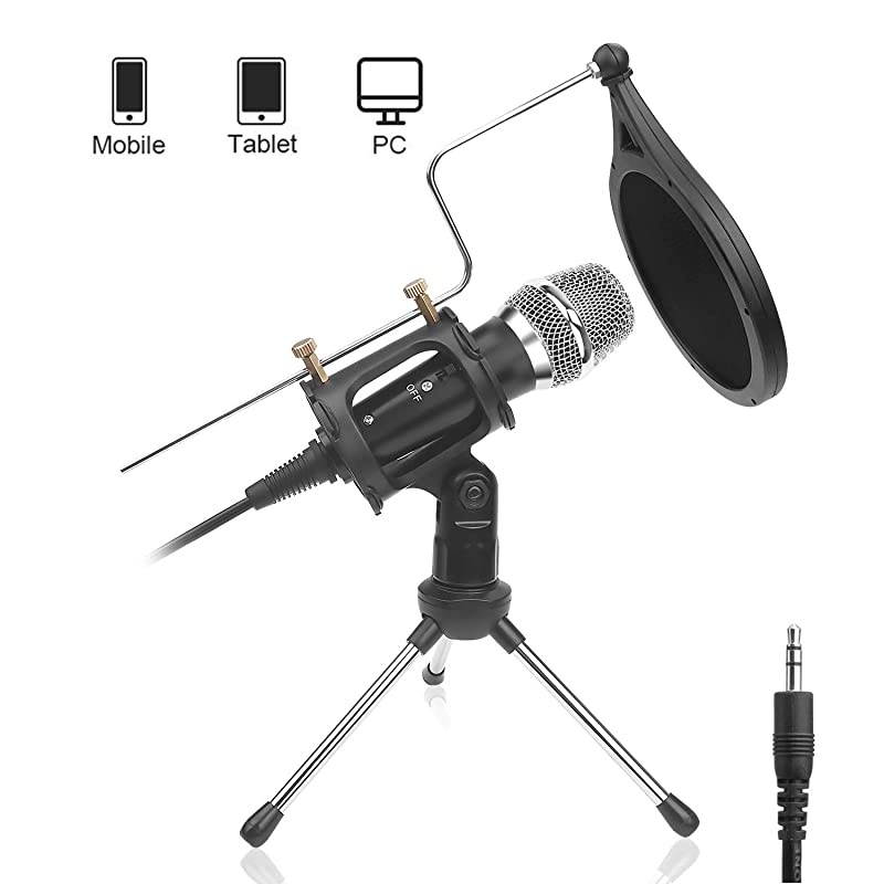Microphone for Recording, 3.5mm Condenser Microphone Broadcast Microphone Computer Mic for Music, Studio, Karaoke, Gaming, Chatting, Facebook, YouTube