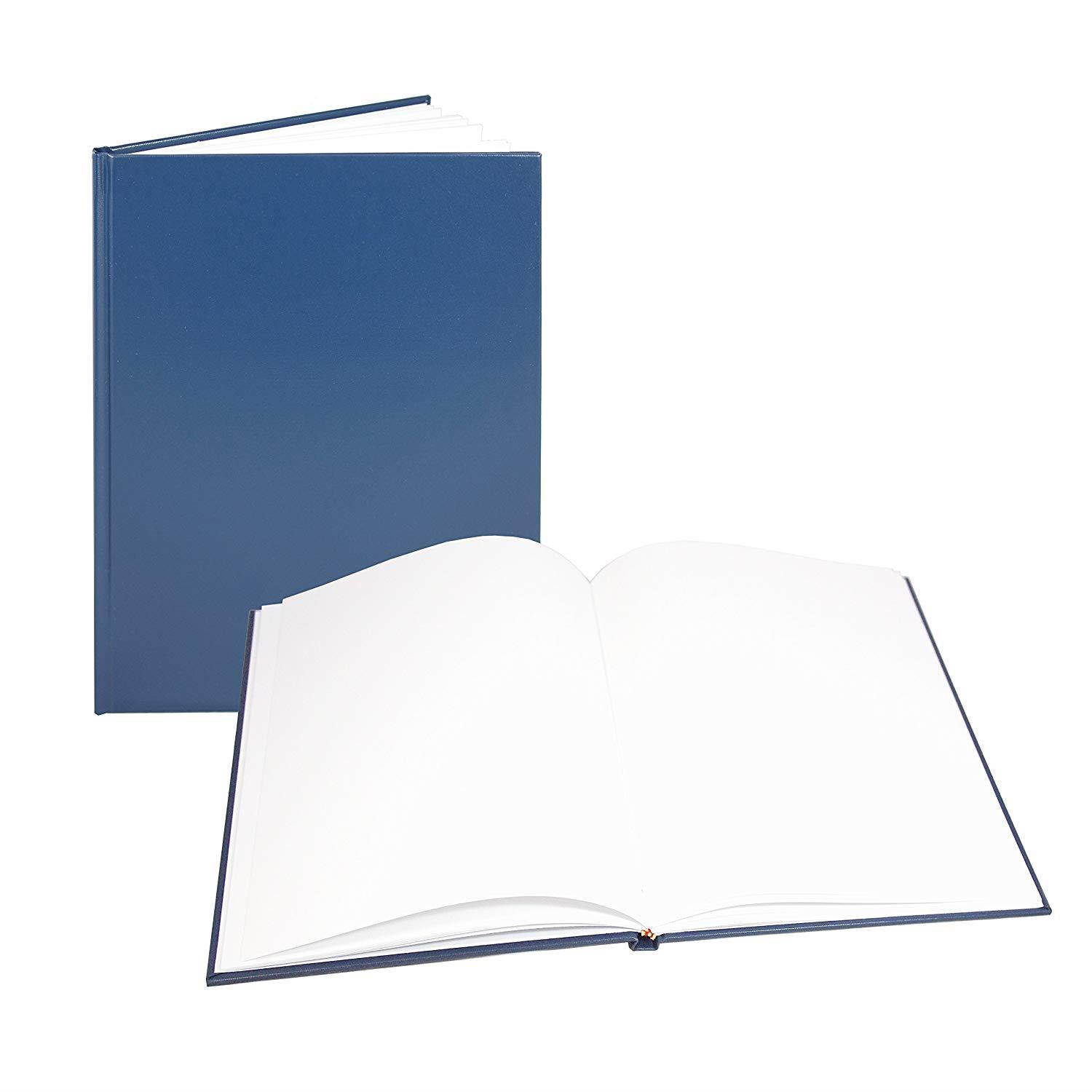 BookFactory Large Blue Blank Book / Blank Notebook - 96 Pages, Blank Format, 8 7/8" x 11 1/4", Blue Imitation Leather Cover, Smyth Sewn Hardbound (BLA-096-LBS-A-LBT00)