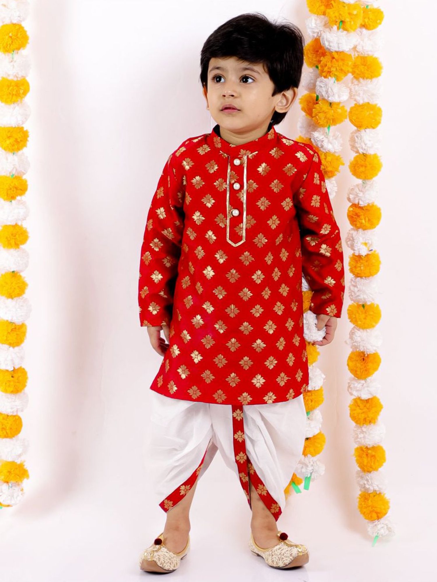 Little Bansi Kids Red & White Embellished Kurta Set