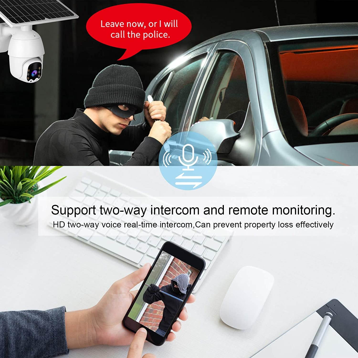 1080P HD Solar 4G Camera PTZ Security Camera Pan 355&deg;, Tilt 120&deg; Full Color Night Vision, IP66 Waterproof, PIR Motion Detection Alarm for Public/Home Security(US)