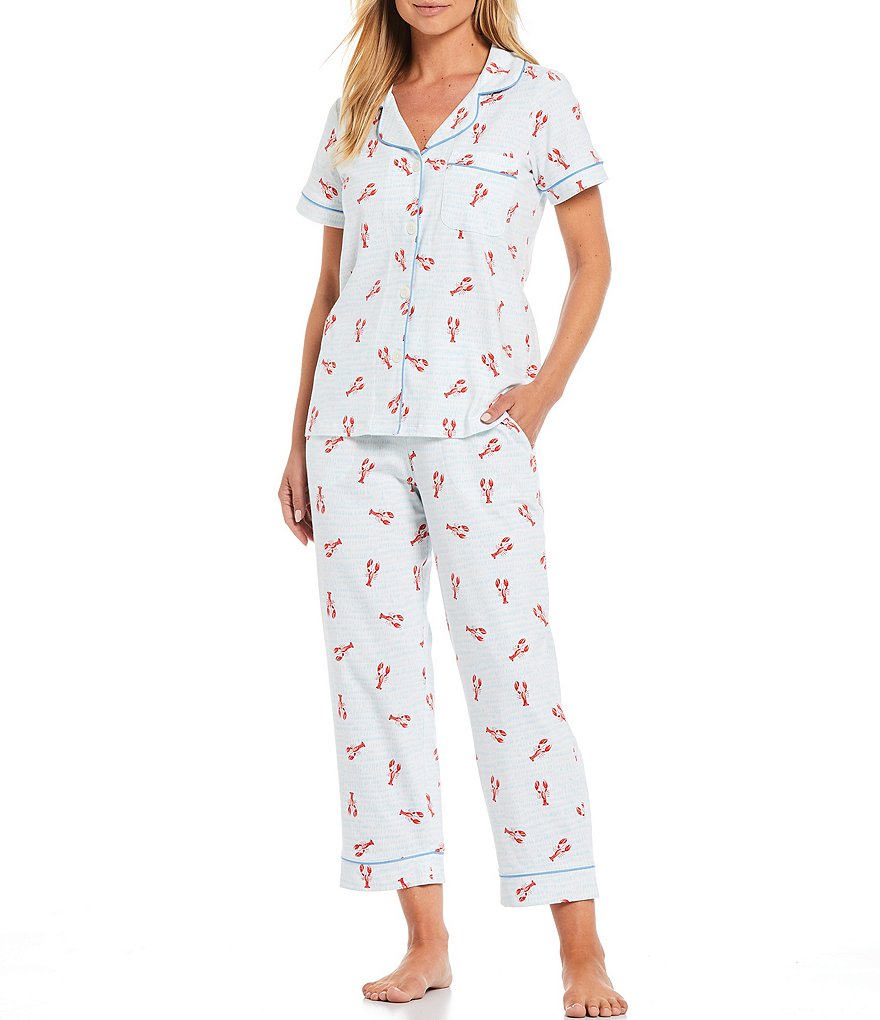 Bedhead Pajamas Lobster Printed Jersey Knit Cropped Coordinating Pajama Set