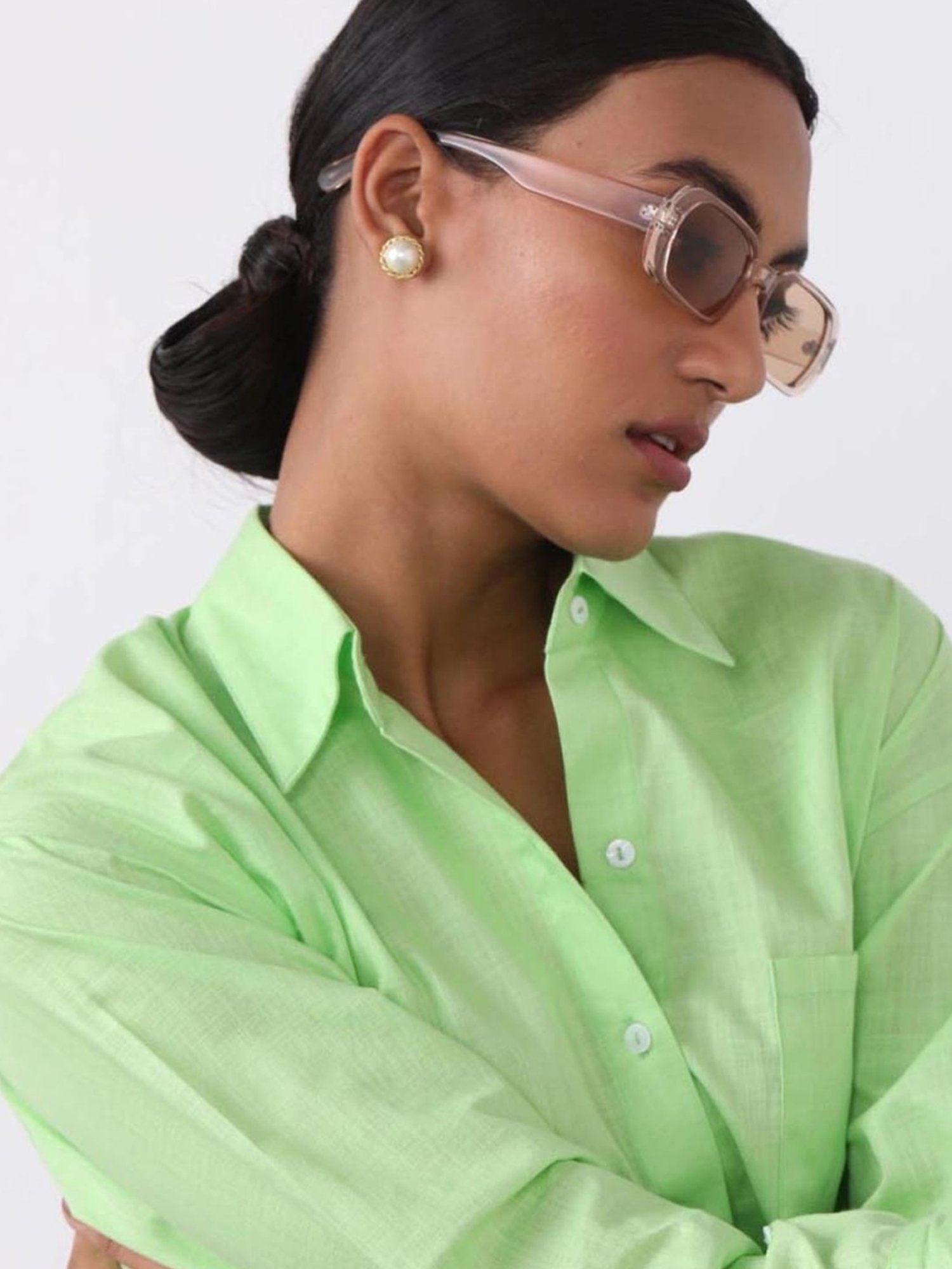 Qua Lime Green Oversized Cotton Shirt