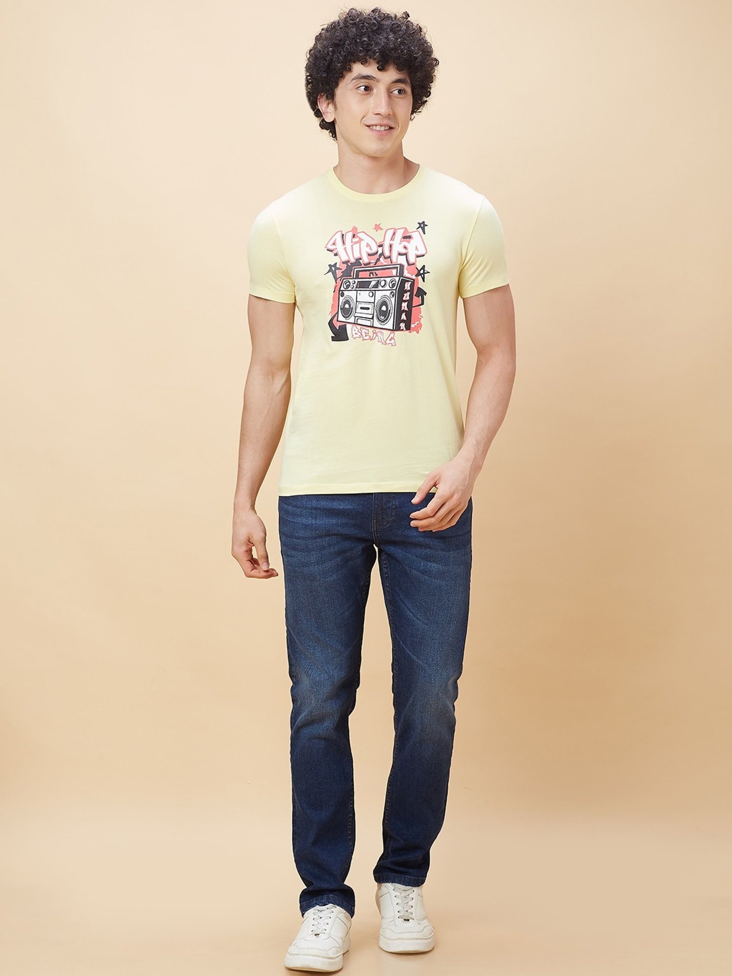 Being Human Yellow Regular Fit Printed T-Shirt