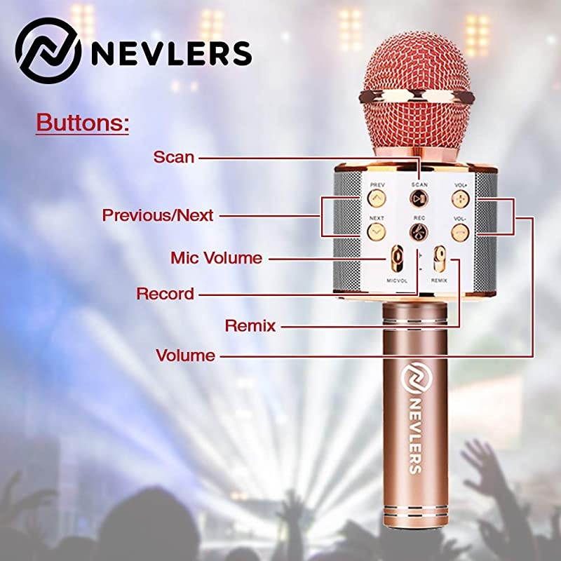 Karaoke Microphone with Wireless Bluetooth Speaker and Recording Options Easy to Use Portable Handheld Karaoke Machine for Kids and Adults Rose
