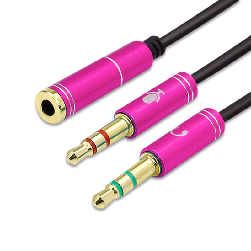 Headset Adapter Headphone Mic Y Splitter,with Headphone/Microphone Transform to 2 Dual 3.5mm Male for Laptop/Phone/PC Rose red