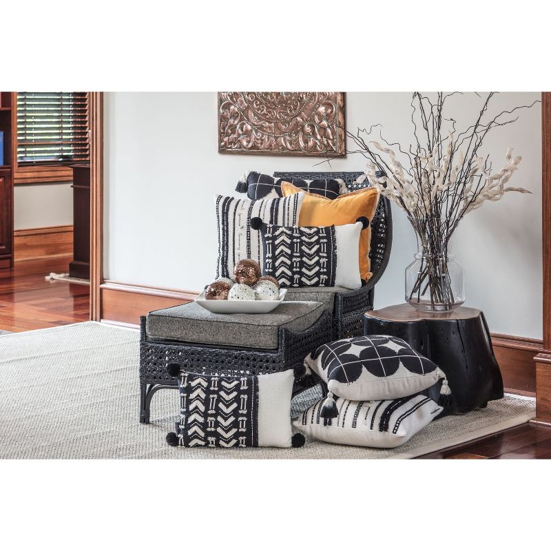 Circle Grid Tasseled Square Throw Pillow Black/White - Pillow Perfect