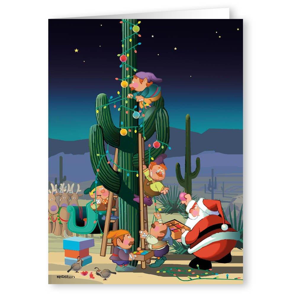 Desert Cactus Decorating Christmas Card - 18 Western Christmas Cards & Envelopes