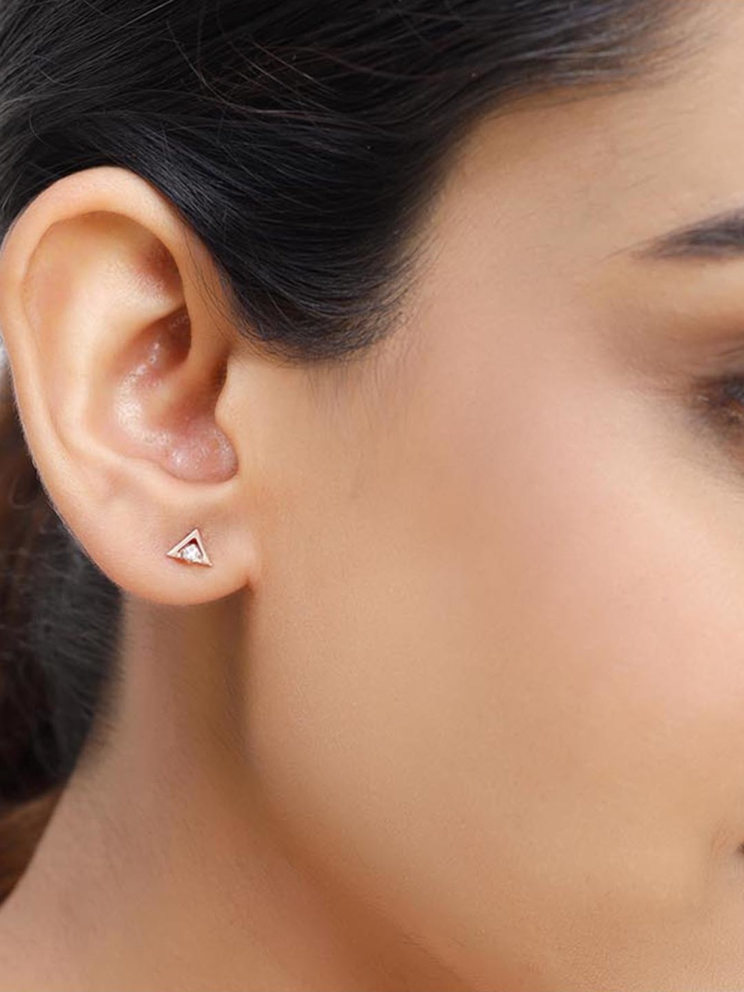 Mia by Tanishq Nature's Finest 14k Gold Triangle Treasure Diamond Stud Earrrings for Women