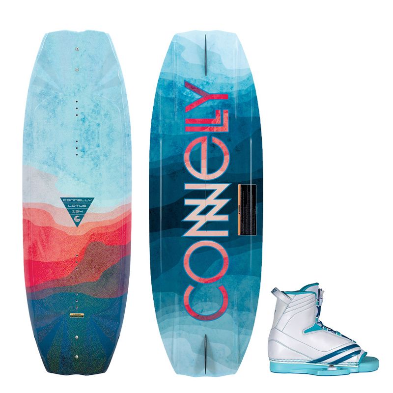 Connelly Beginners Intermediate Lotus 134 Water Sport Wakeboard with System 80 Core, 3 Stage Rocker, and Womens Optima L/X Boots, Blue