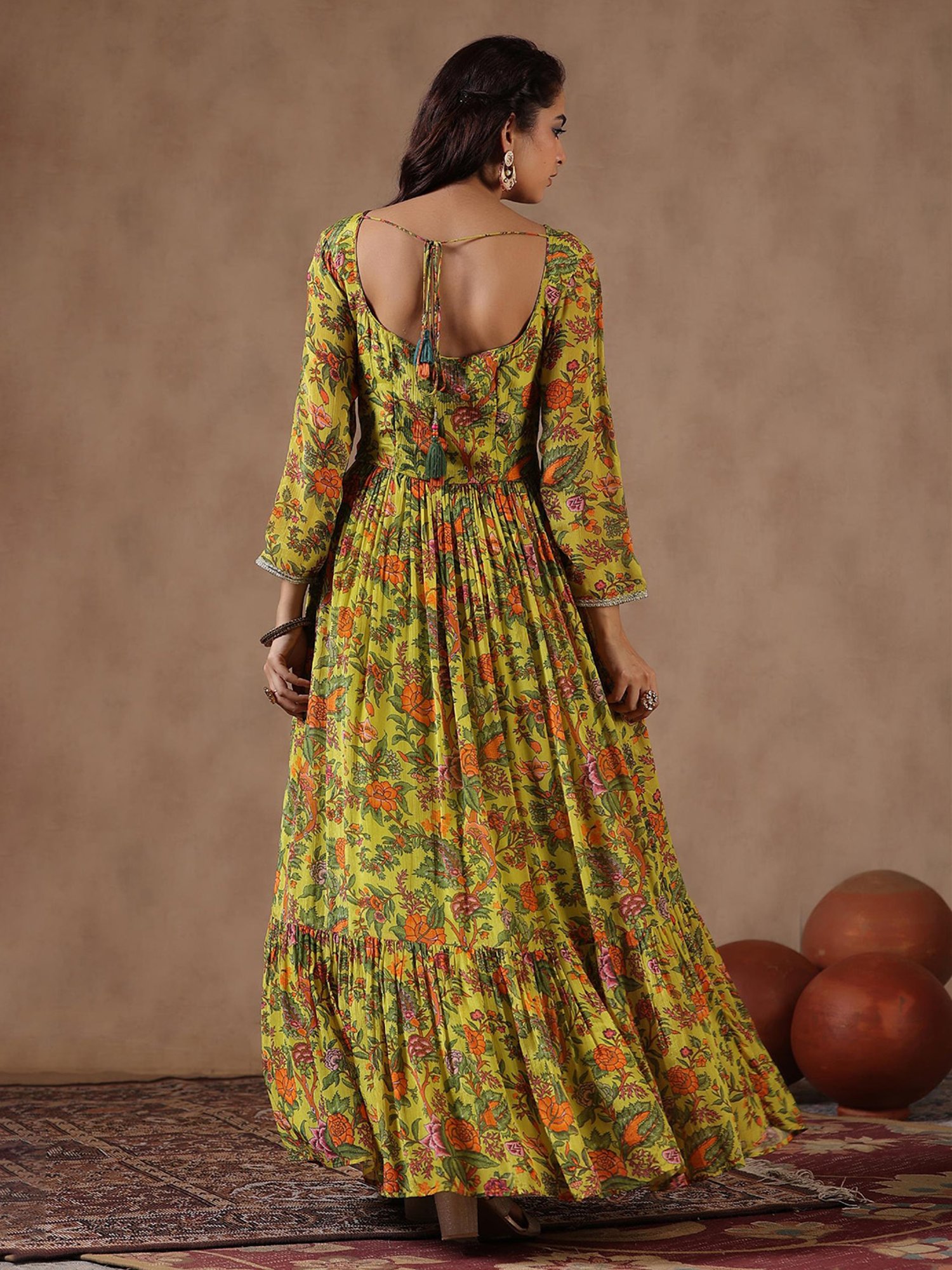 Saffron Threads Black Cotton Floral Print Ethnic Dress