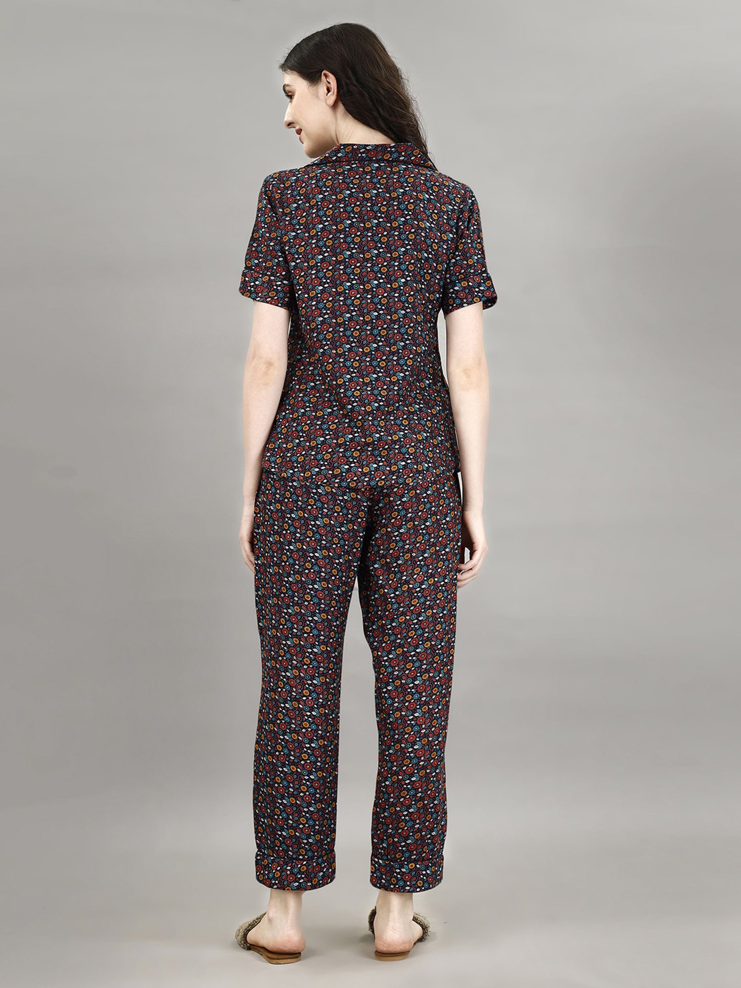 Smarty Pants Navy Floral Print Shirt With Pyjamas