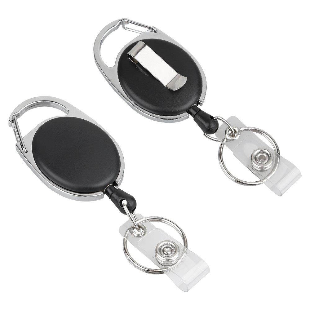 Pawfly Retractable Badge Reel with Heavy Duty Clear Vertical ID Card Badge Holder, Carabiner Belt Clip Split Ring and 27" Cord, Pack of 10