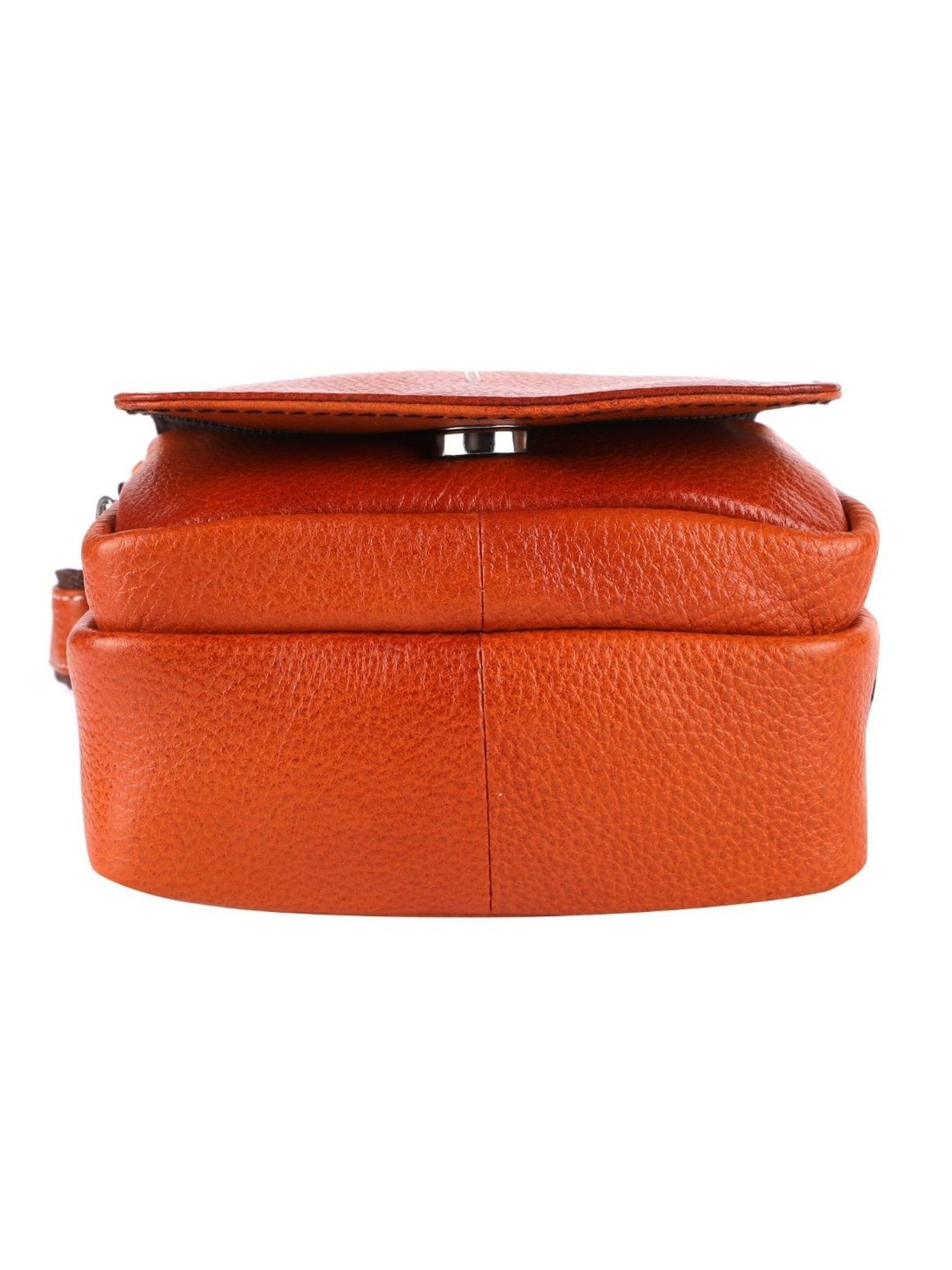 HiLEDER Orange Textured Small Leather 7 inch Cross Body Bag