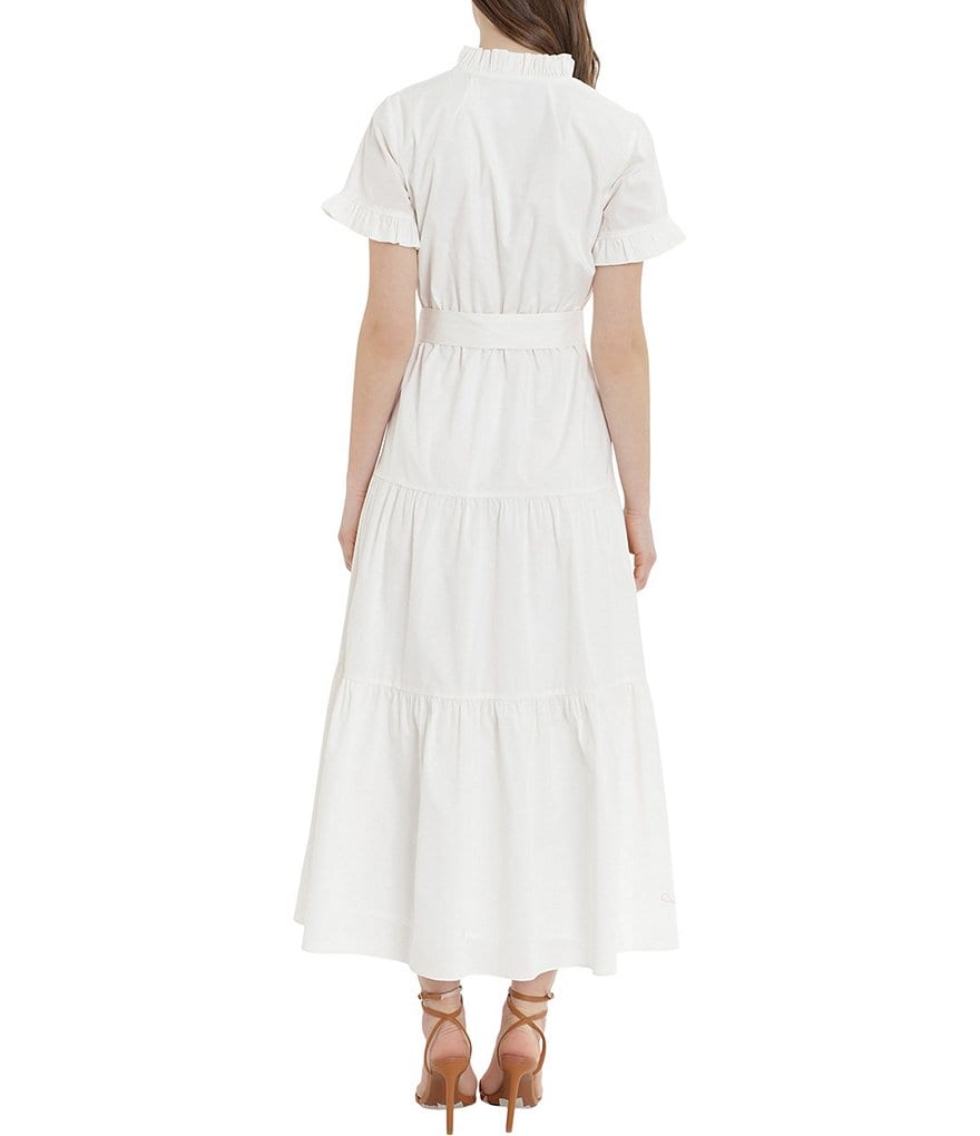 Donna Morgan Ruffle Tiered Cotton Poplin Short Sleeve Maxi Dress