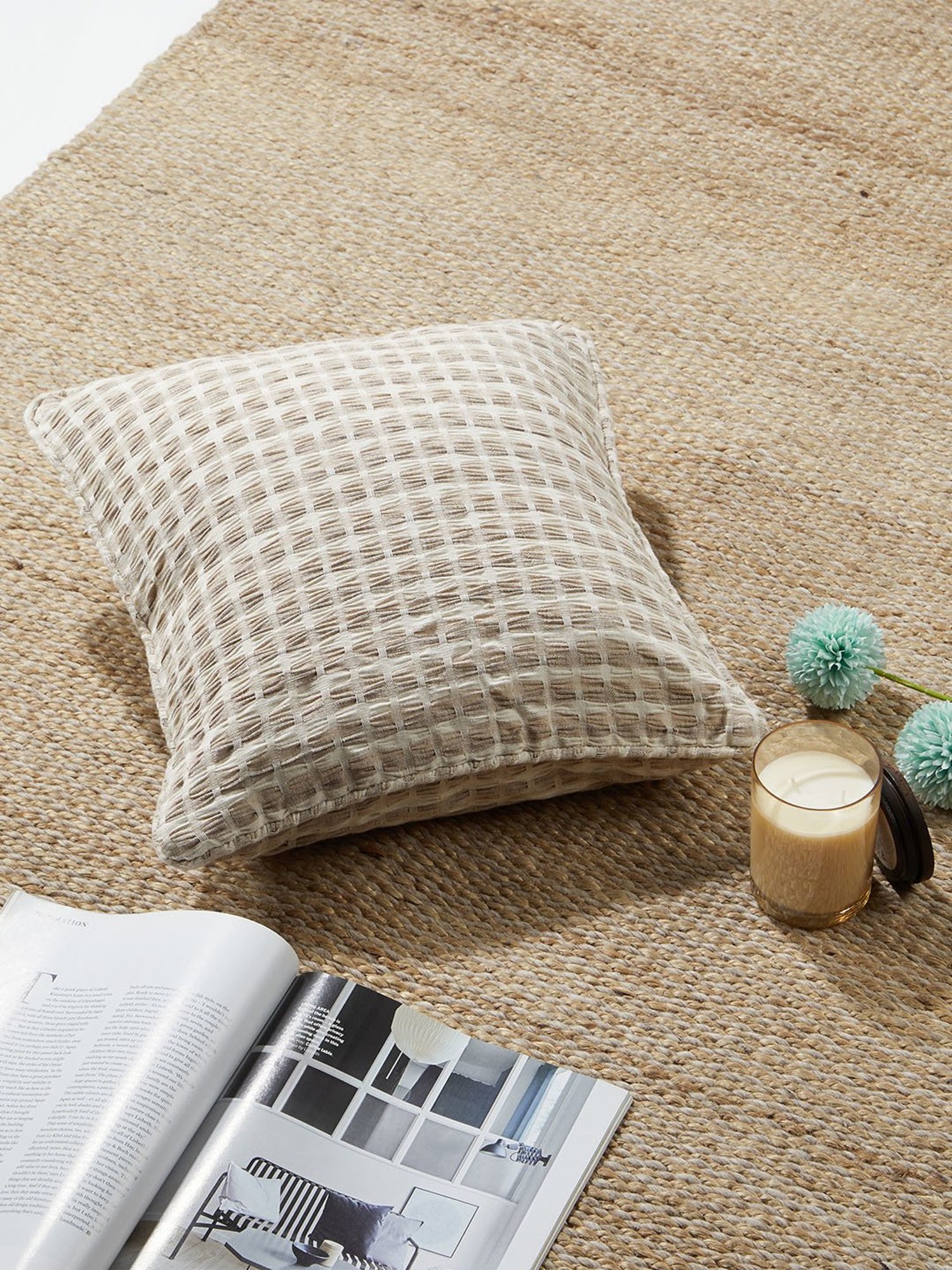 Fabindia Natural Deepali Cotton Woven Cushion Cover 30X30
