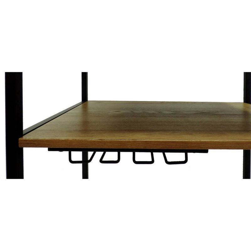 Kitchen Mobile Serving Bar Cart with Shelves and Wine Glass Holder Black/Brown - Benzara