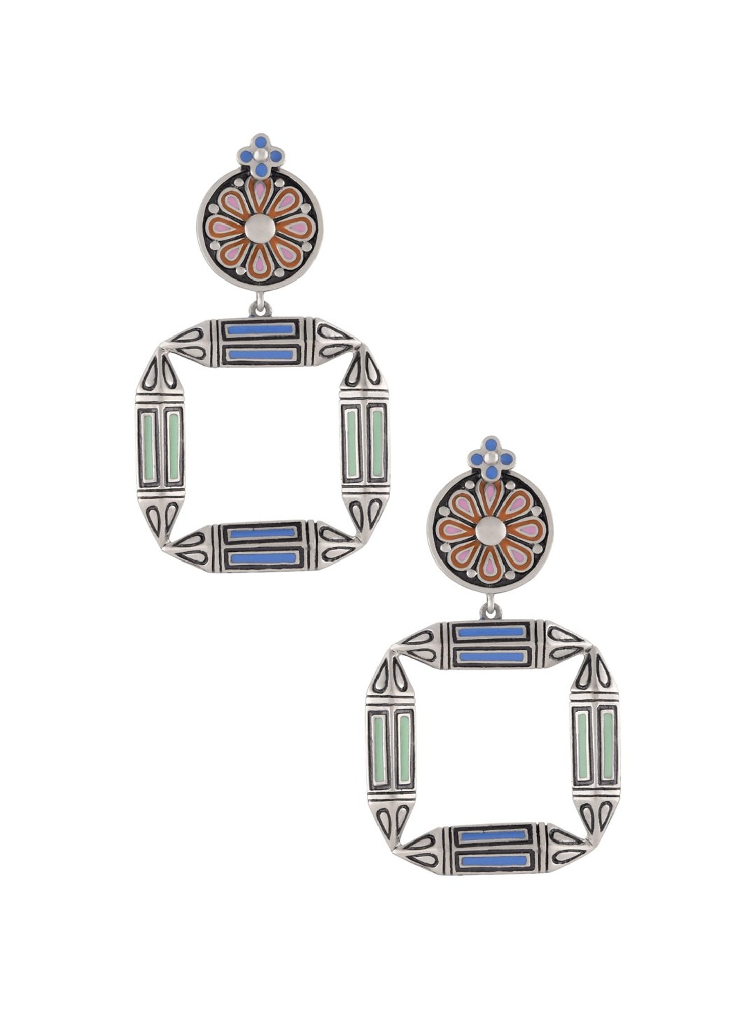 Tribe Amrapali Multi Enamel Chandrika Taveez Flower Danglers