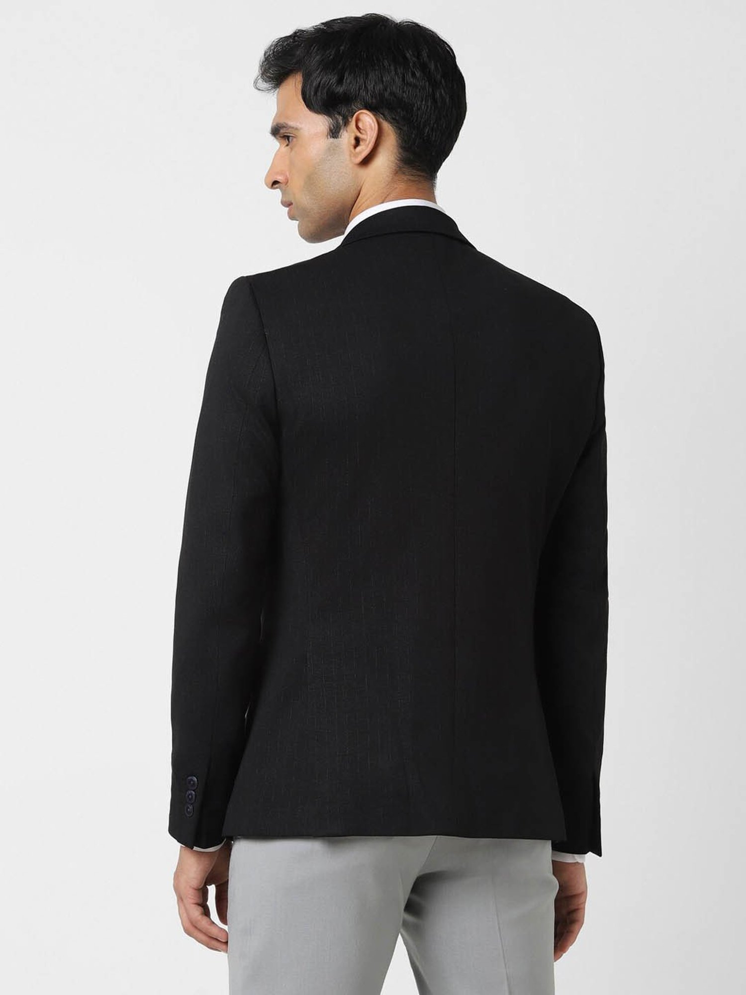 V Dot Black Skinny Fit Blazer