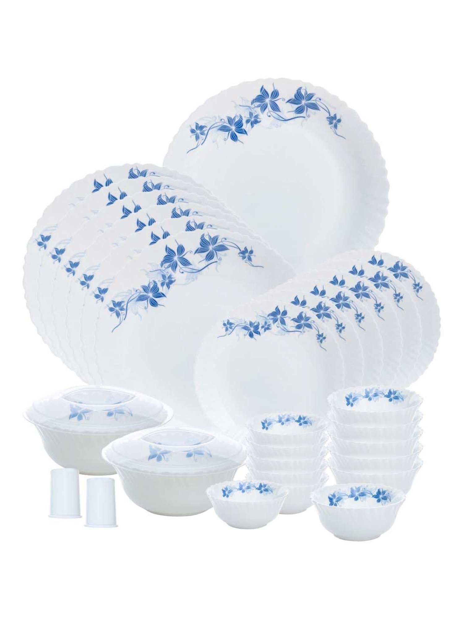 Cello White & Blue Glass Dinner Set