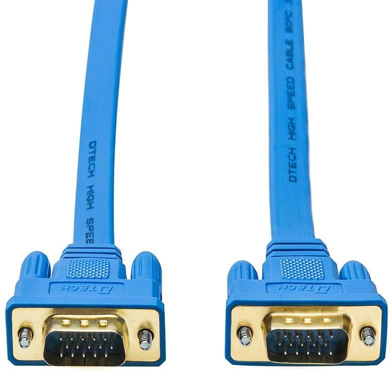 DTECH Ultra Slim Flat Computer Monitor VGA Cable 6 Feet Male to Male Connector Wire - Blue- 1.8m