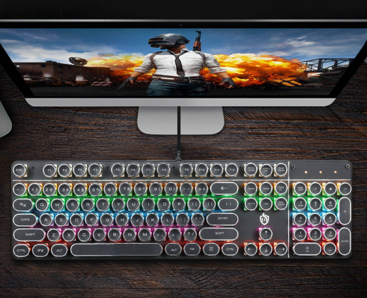 Mechanical Gaming Keyboard with RGB Backlit Blue Switch 104 Keys Anti-Ghosting Mechanical Gaming Keyboard, Retro Keycaps Light Up Keyboard, Metal Panel Wired USB for PC and Laptop