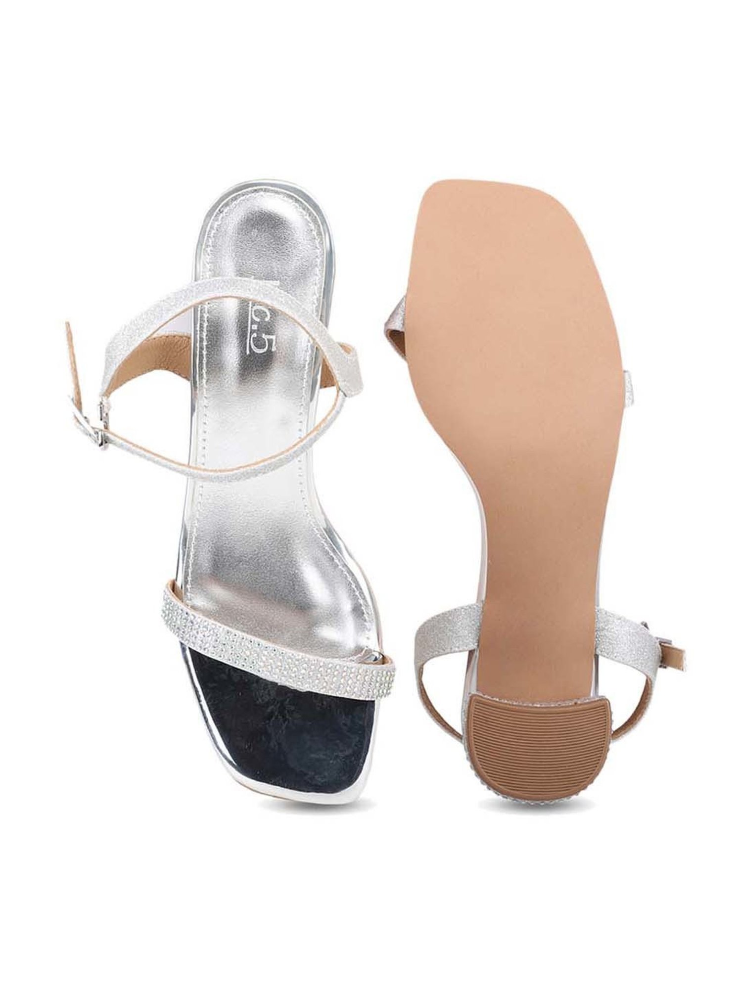 Inc 5 Women's Silver Ankle Strap Sandals