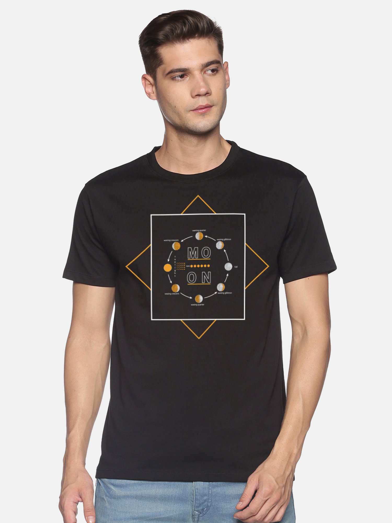 BLACK RADIO Black Slim Fit Printed Crew T-Shirt