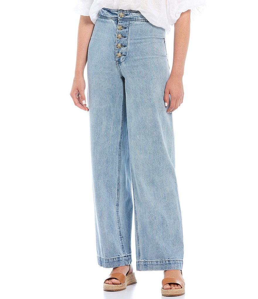Every Button Front Wide Leg Full Length Jeans