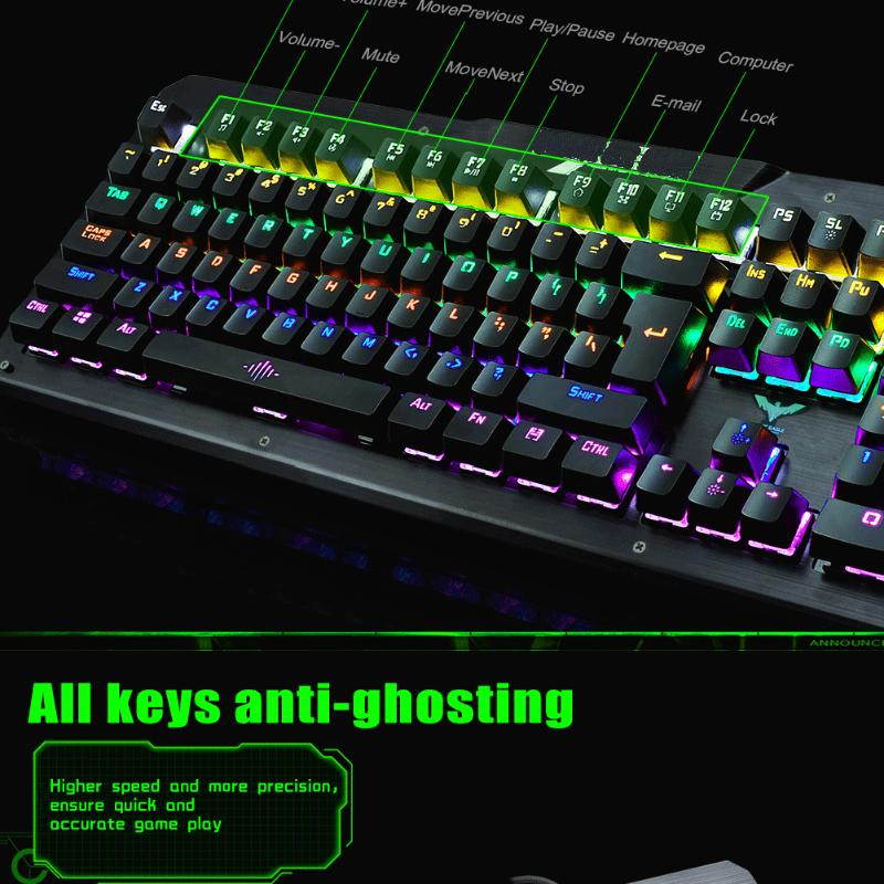 104 Keys RGB Backlight Blue Switch Wired Mechanical Keyboard Waterproof Ergonomic Multimedia Keys Keyboard with Wrist Pad