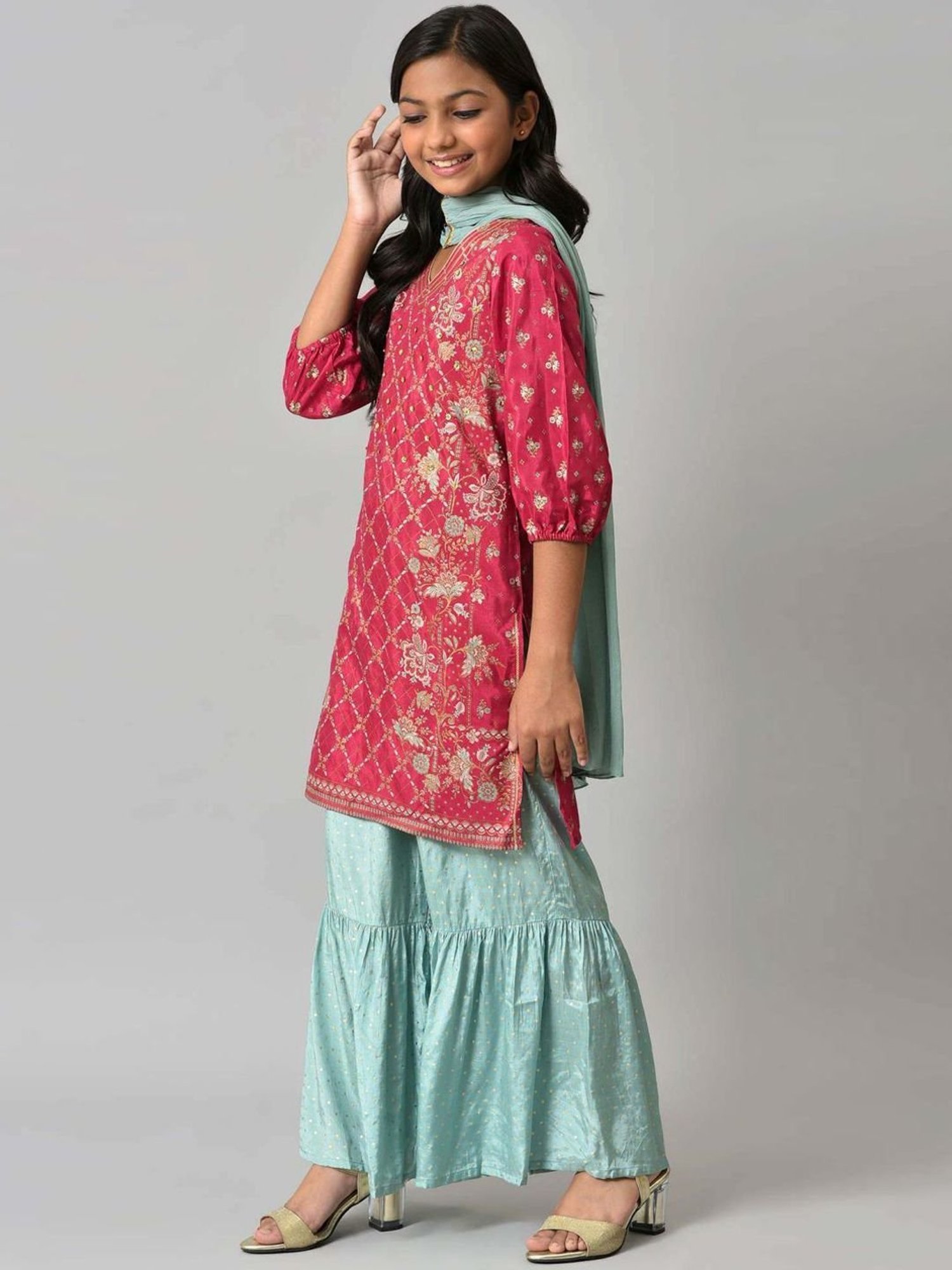 Aurelia Kids Pink & Blue Embroidered Kurta Set