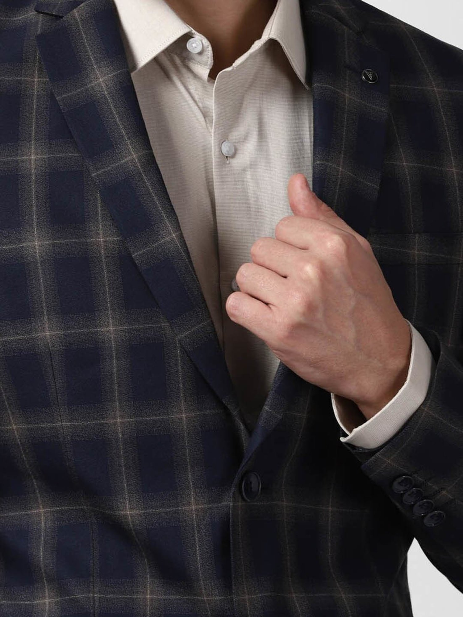 Van Heusen Navy Slim Fit Checks Blazer