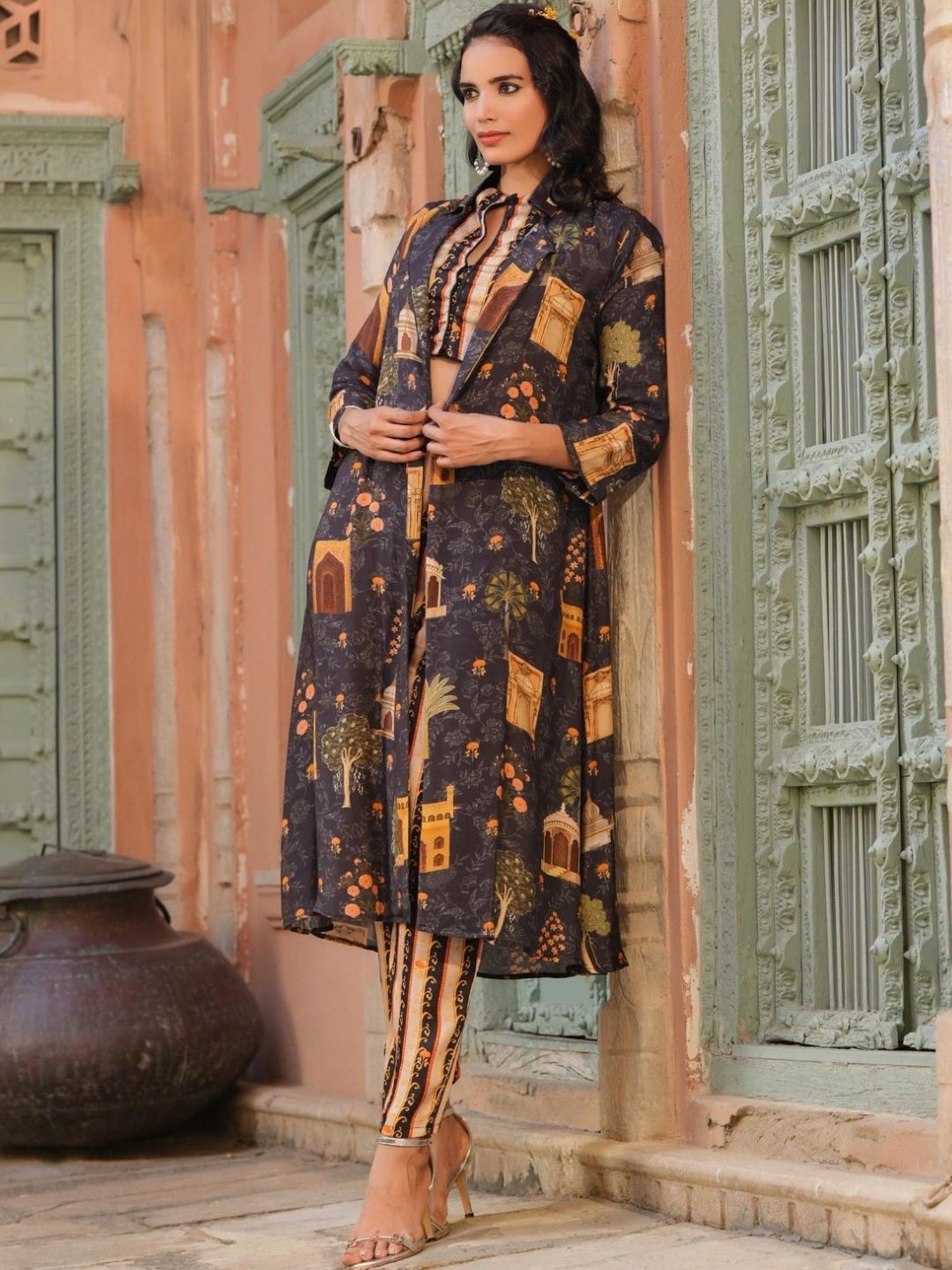 Melon by PlusS Blue Printed Shirt Pant Set