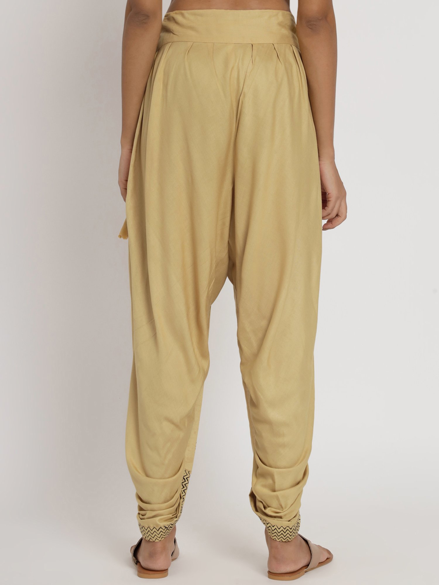 9rasa Beige Hand Block Print Dhoti Pants