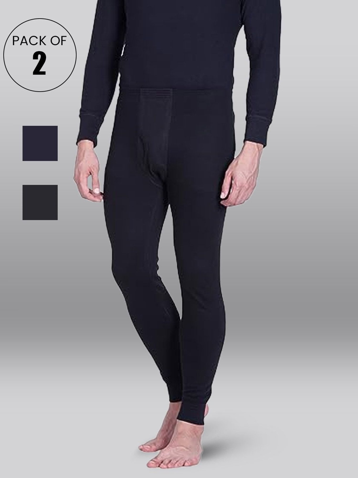 LUX Inferno Black & Blue Skinny Fit Striped Thermal Bottoms - Pack of 2