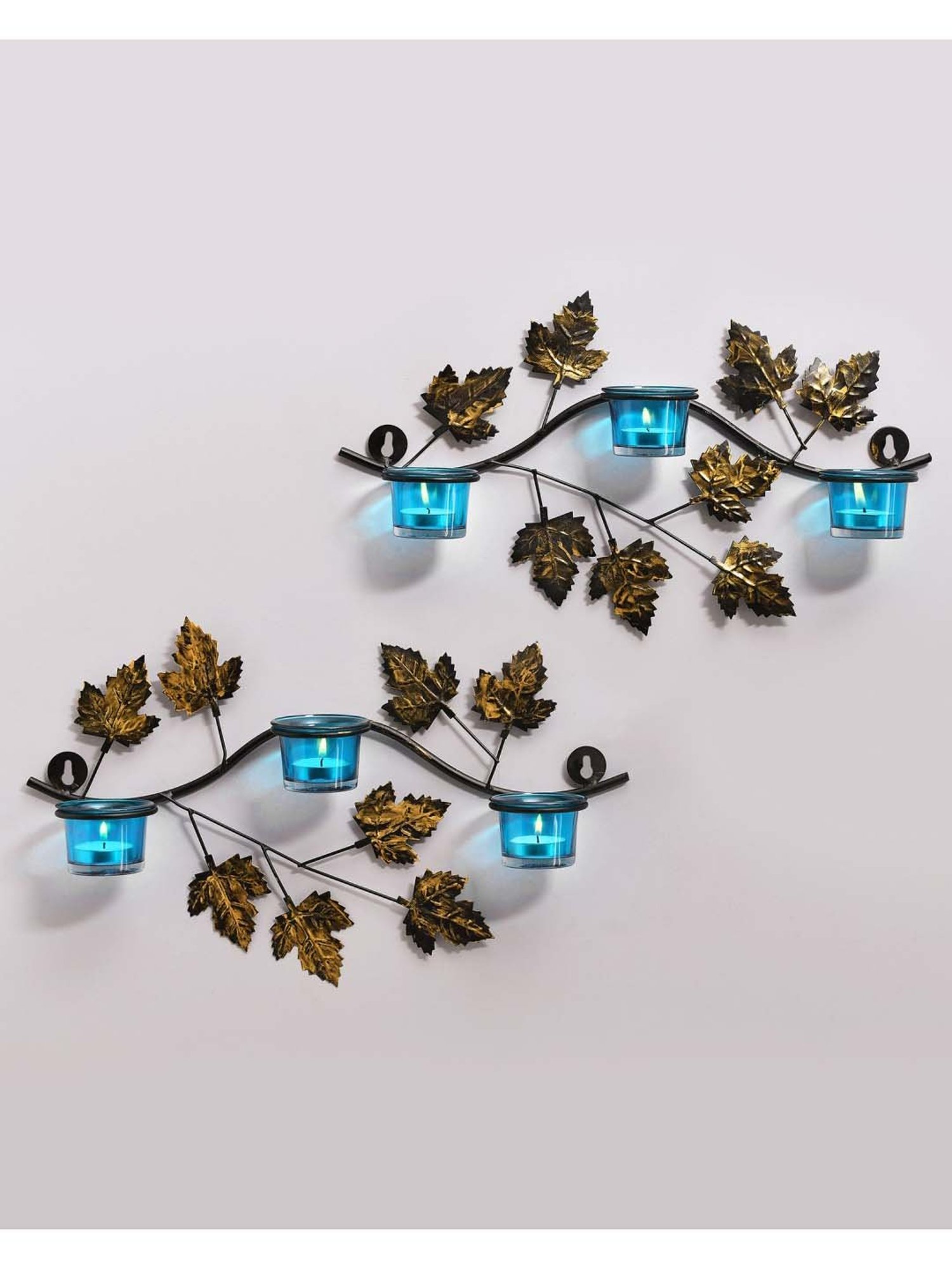 Homesake 'Maple Leaf Birthday' Turquiose Metal Wall Mount Candle Holder - Set of 2