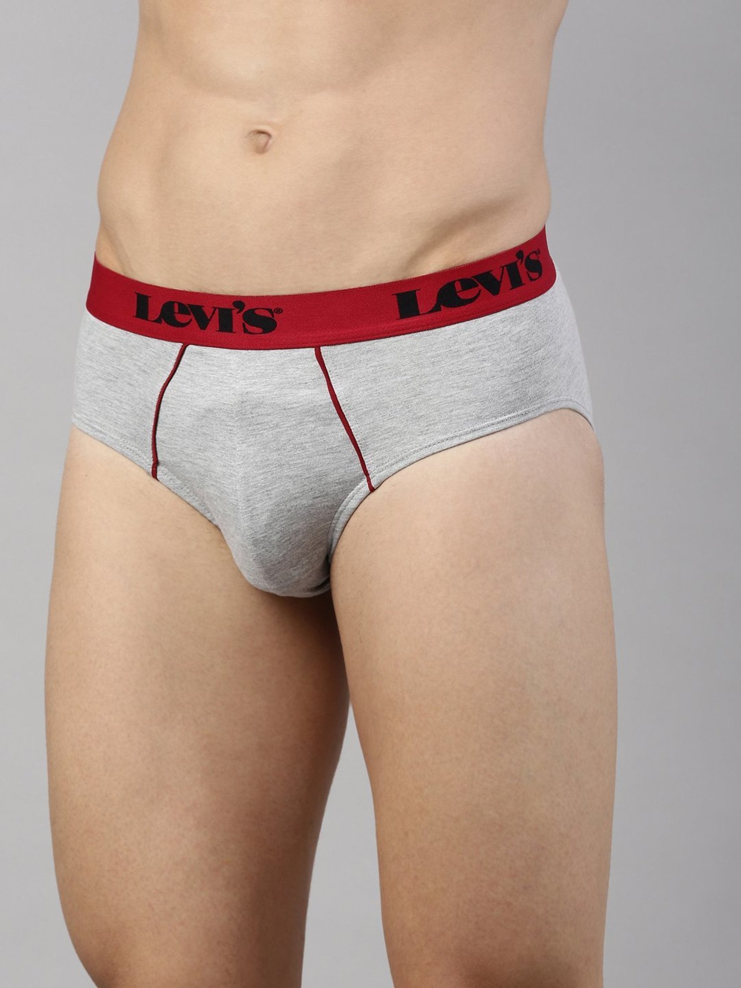 Levi's 065 Light Grey Melange & Dark Grey Melange Cotton Regular Fit Briefs - Pack Of 2