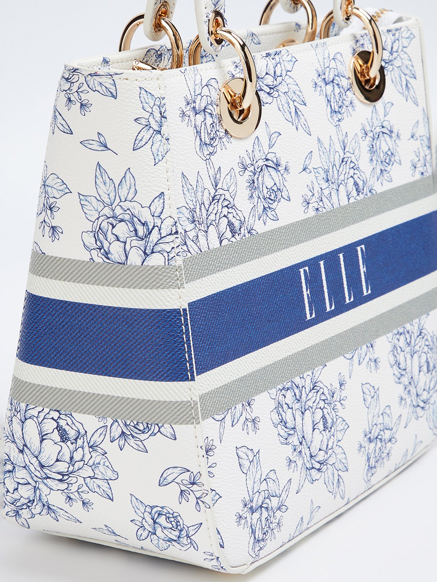 Elle White & Blue Printed Handbag