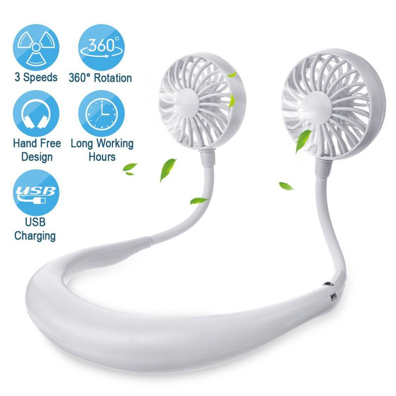 3 Speed Hand Free Neck Mini Portable Fan For Outdoor Camping Office Home Travel - White
