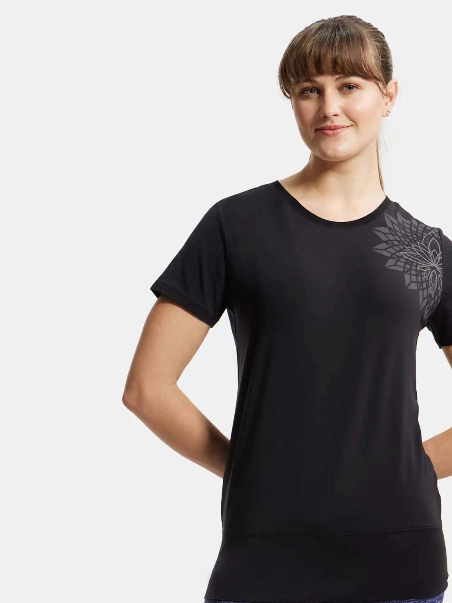 Jockey Black Printed Sports T-Shirt