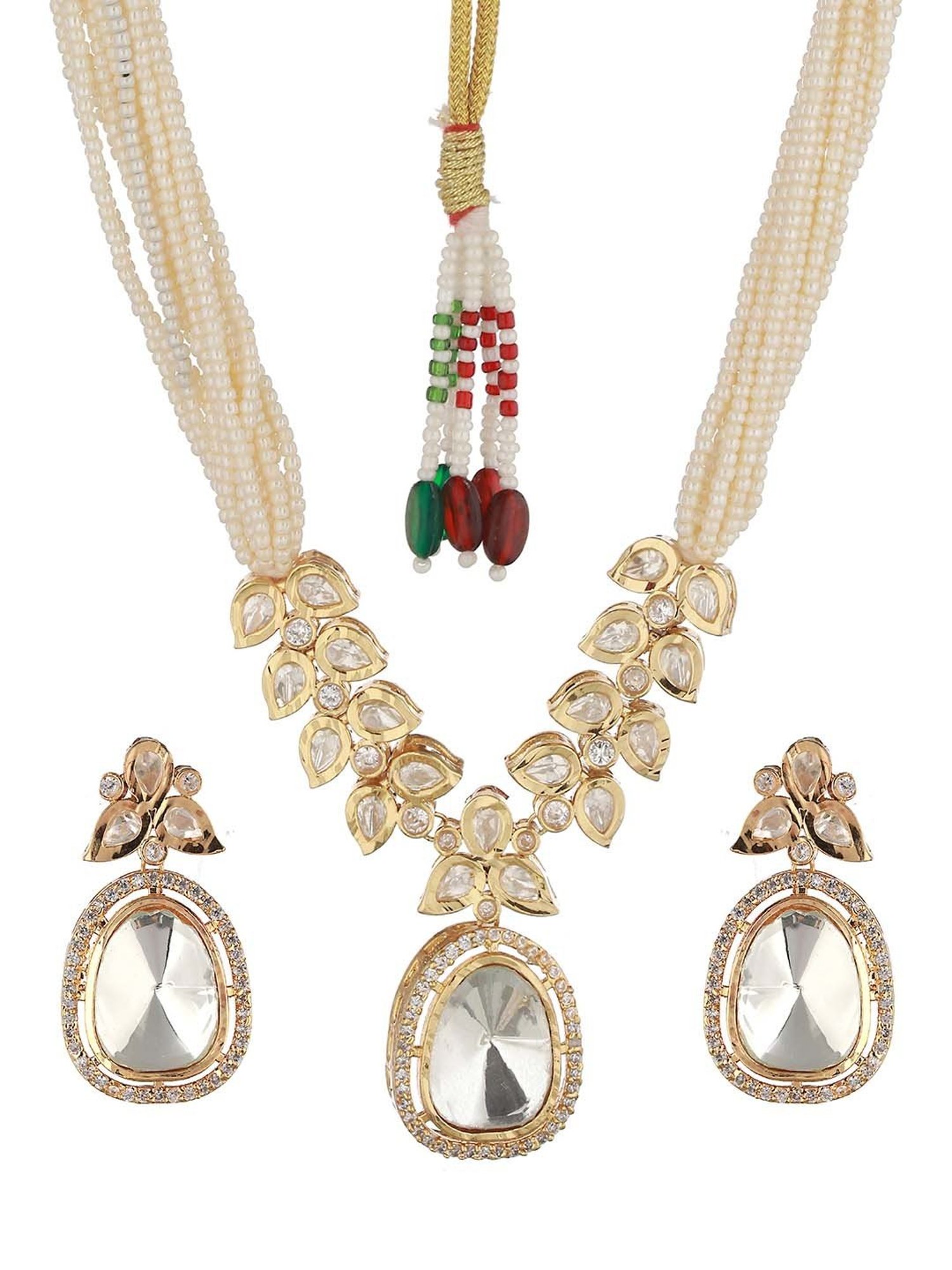 Saraf RS Jewellery Gold-Plated White Uncut Polki & Pearl Beaded Choker Jewellery Set