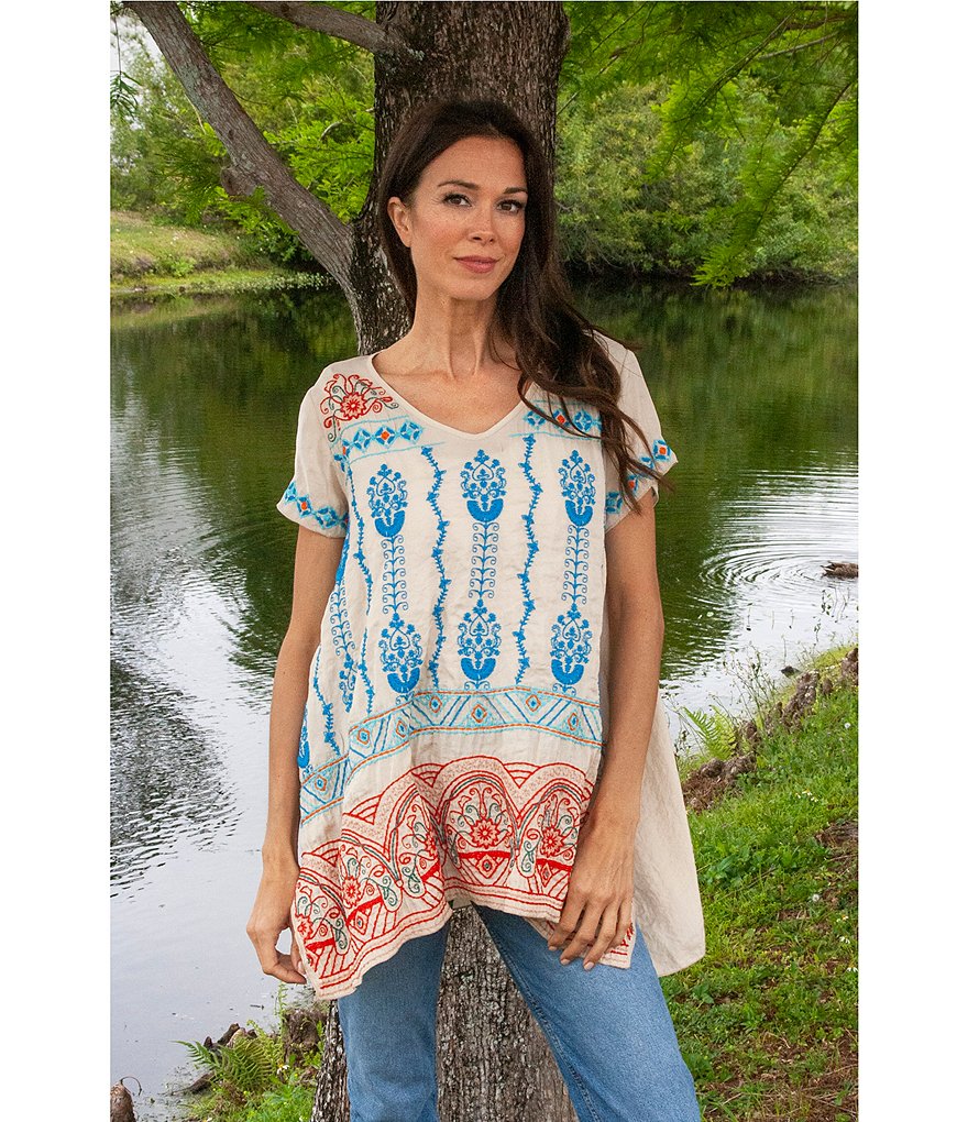 Karyn Seo Elin V-Neck Embroidered Satin Tunic