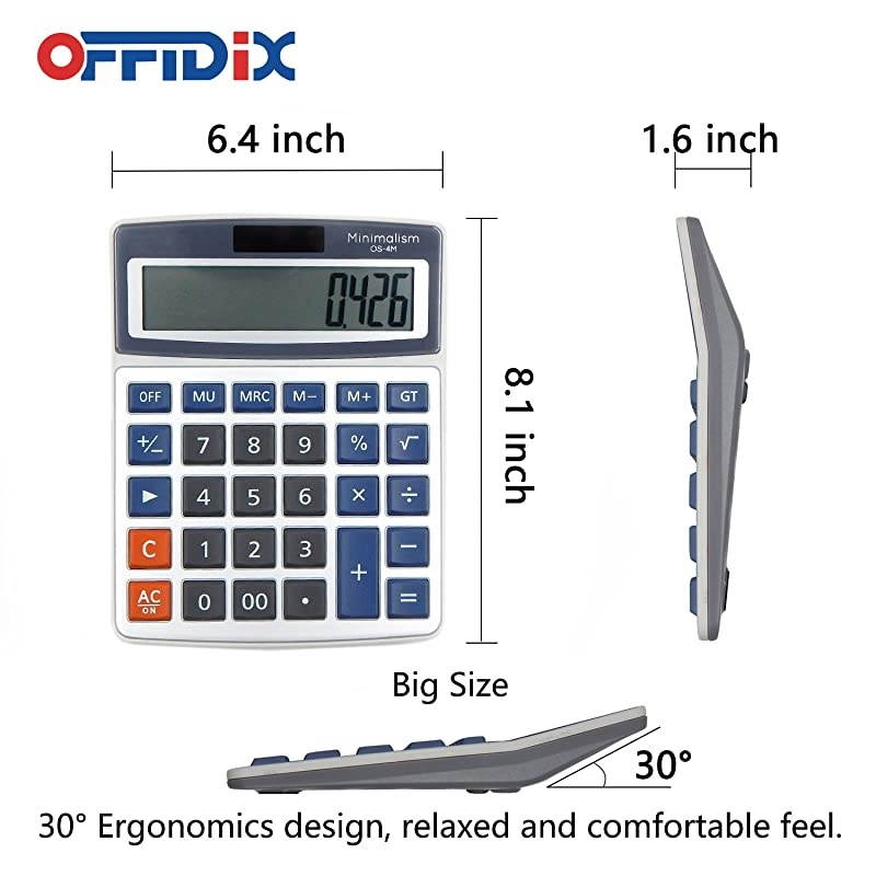 Basic Office Calculators,Solar and Battery Dual Power Electronic Calculator Portable Large LCD Display Calculator Big Numbers Desktop Calculator (Big Size)