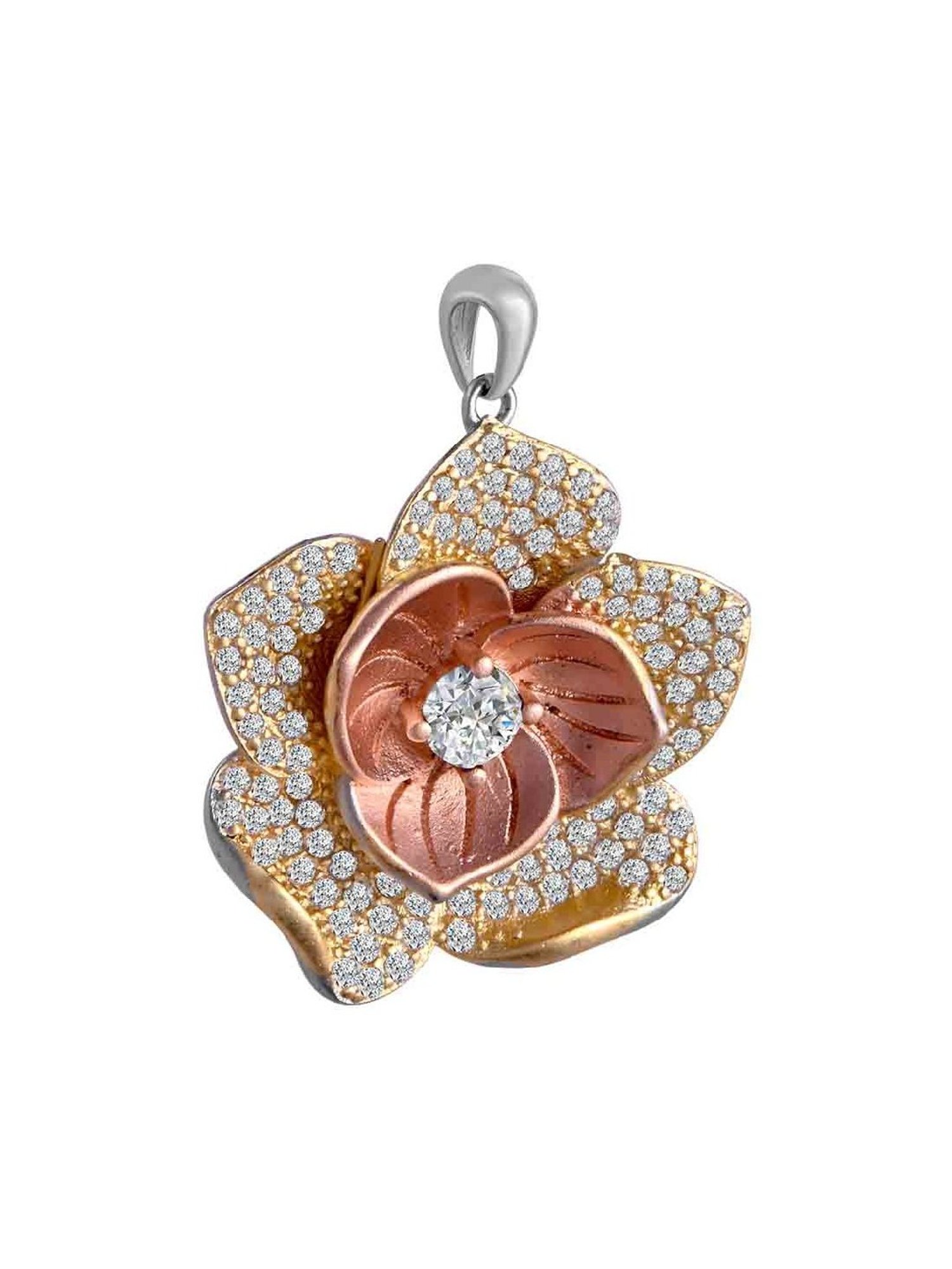 Rihi by P.C. Chandra Jewellers Rose In Gold Pendant And Earring Set (Without Chain)